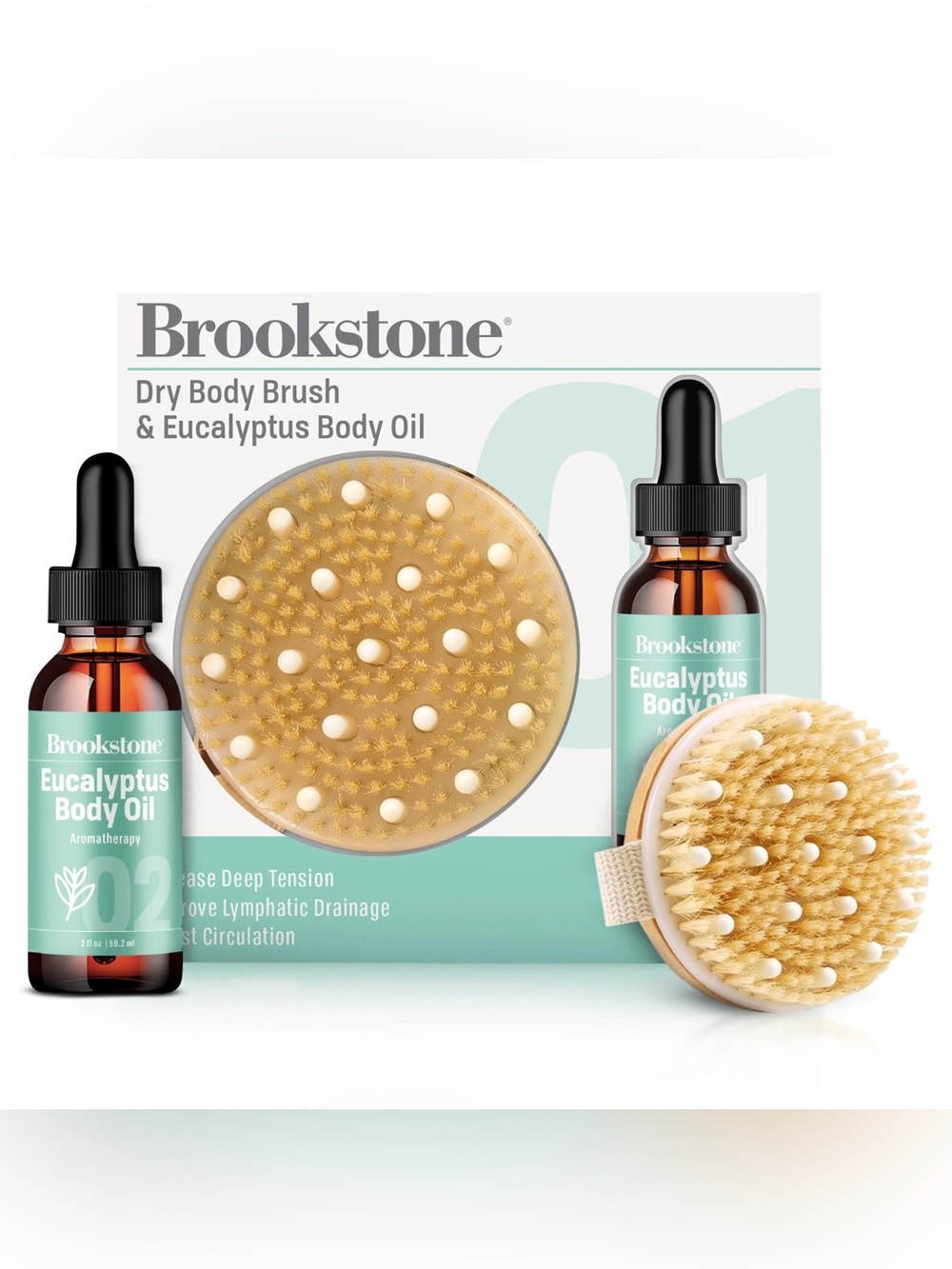 Brookstone Dry Body Brush & Eucalyptus Body Oil Massage Kit